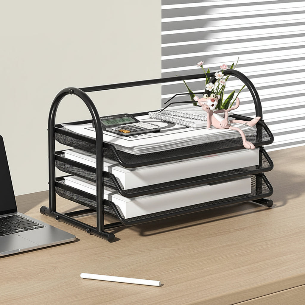3-tier black desktop storage tray.