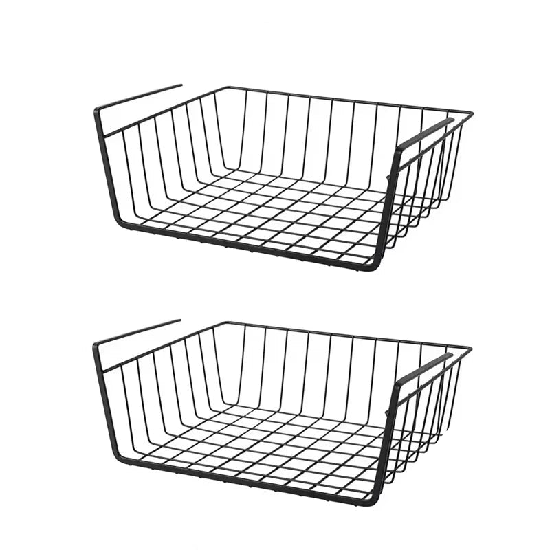 Black wire baskets on a white background
