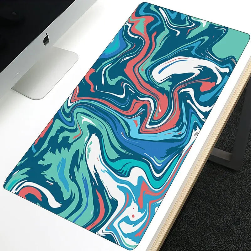 Teal & Coral Marble swatch: "Teal, coral, blue and white liquid marble mouse pad design"