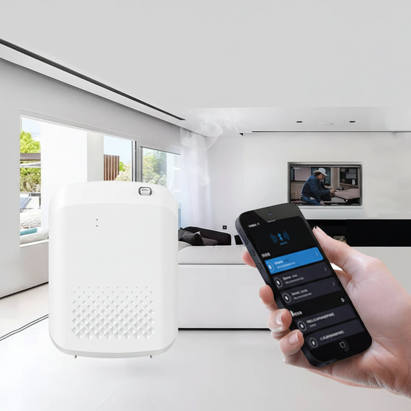 Smart home aromatherapy device with remote control and automatic-running mode.