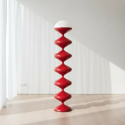 Red modern stacked floor lamp with glass dome