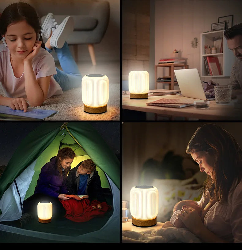 Rechargeable touch table lamp displaying in different settings