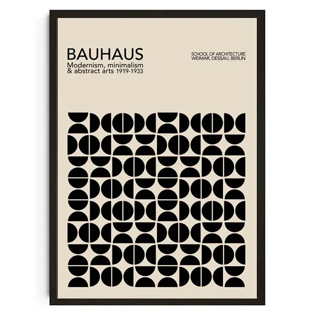 Bauhaus poster with geometric design and text on a beige background