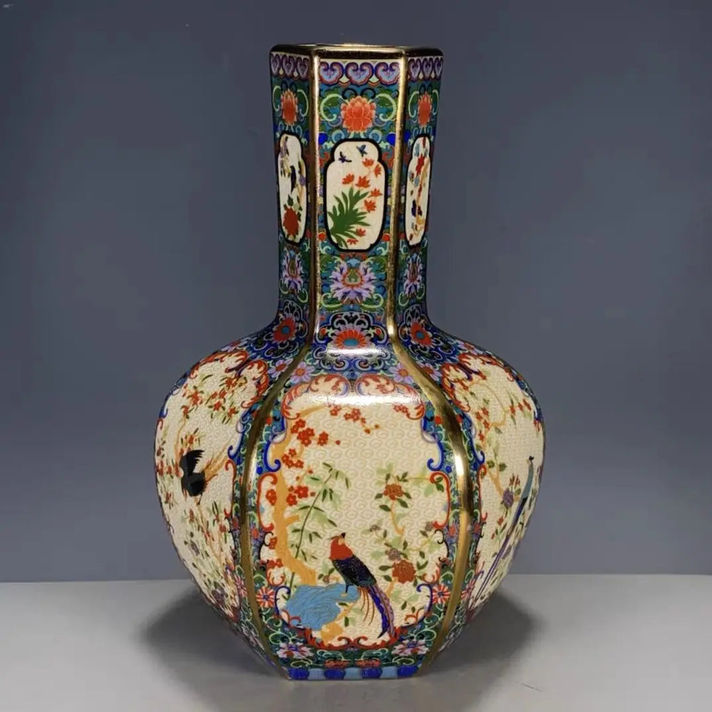 Decorative vase with intricate patterns on a grey background