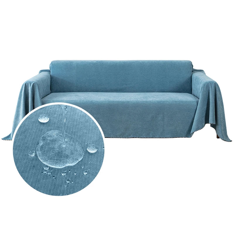 Waterproof jacquard sofa cover in mist blue with textured finish
