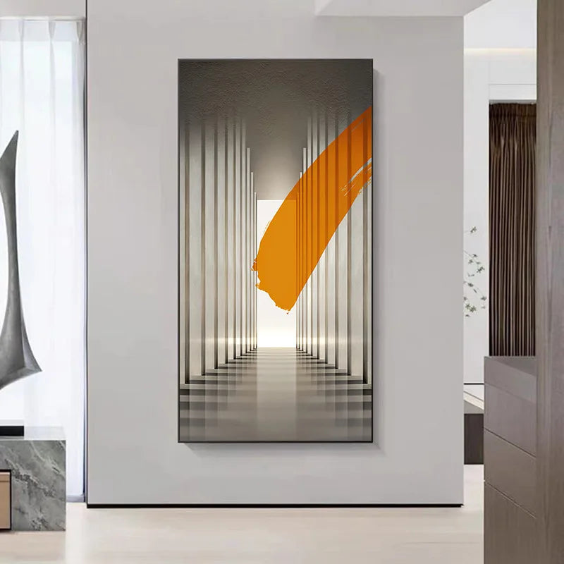 Beige column wall light with an orange brushstroke accent