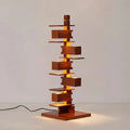Rosewood grain sculptural table lamp with layered platform design, 70cm height and G9 x 6 light source