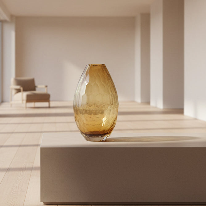 XLarge amber gradient sculptural glass vase 25cm height