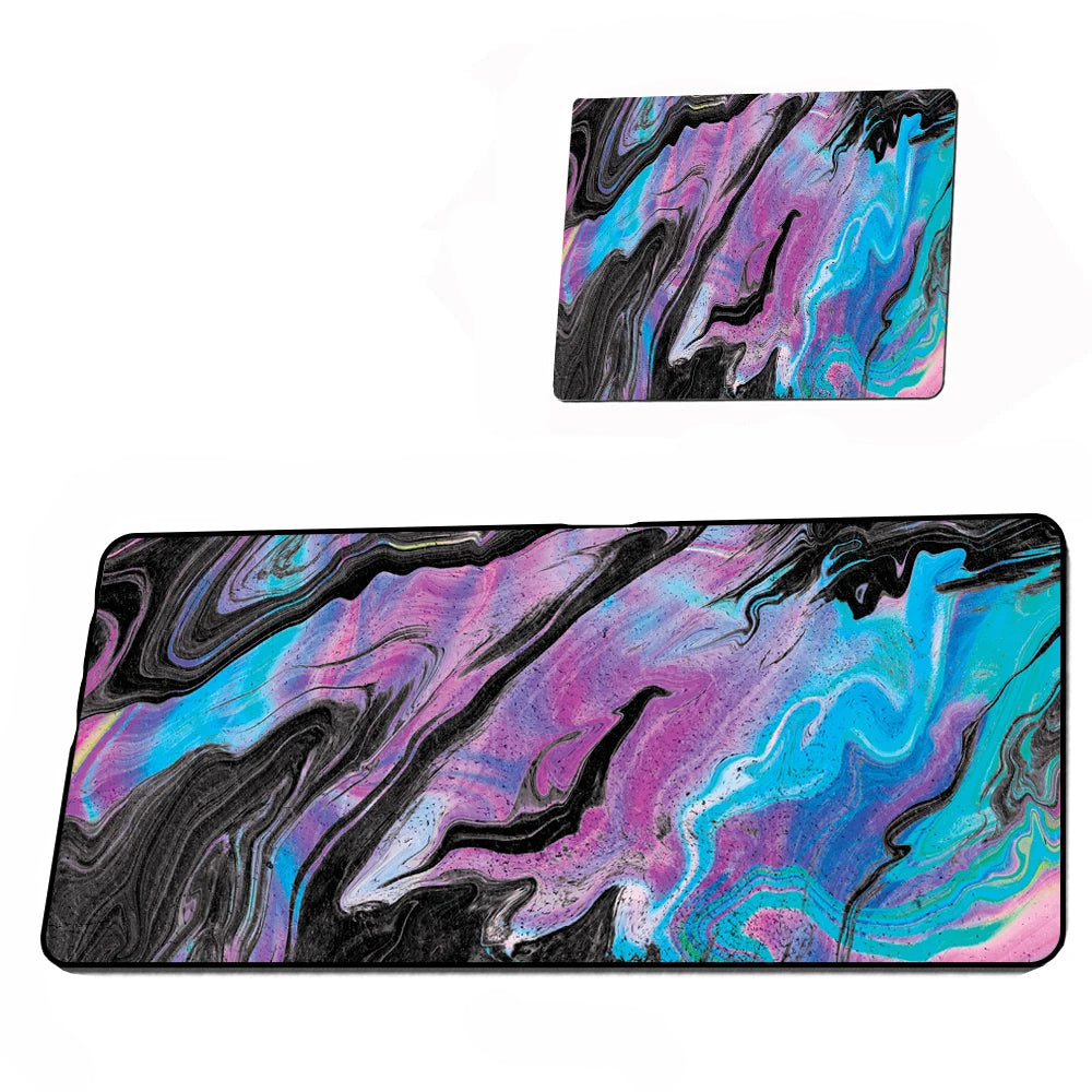 Colourful abstract design on a mouse pad with a white background