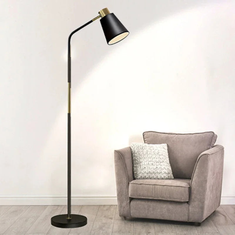 Black Nordic floor lamp with adjustable head and stable base
