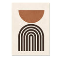 Minimalist abstract canvas print with black arch lines and a terracotta half circle above