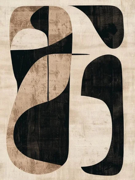 Abstract black and white design on a textured beige background