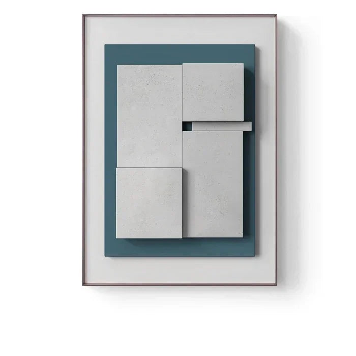 Modern wall art piece with geometric design on a white background