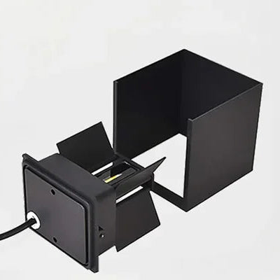 Black metal light bracket or support structure on a white background