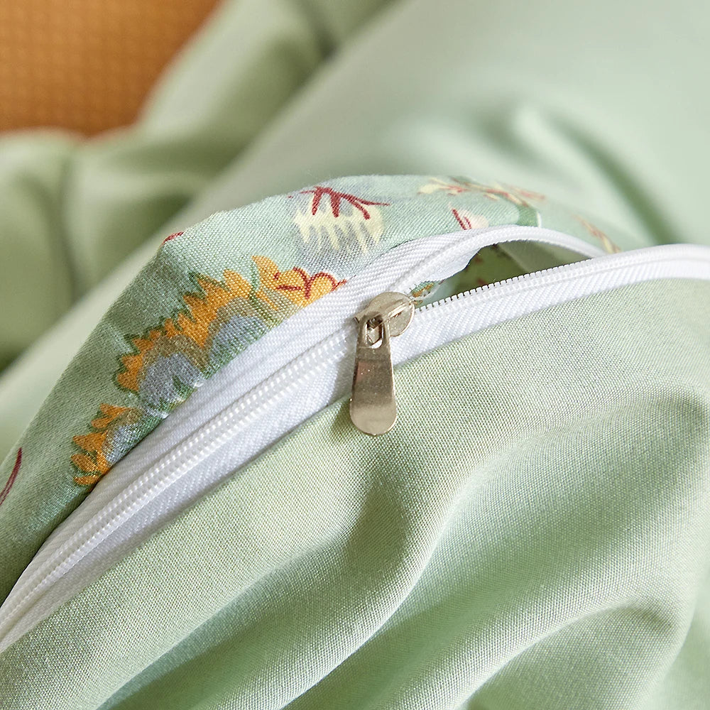 Sage green duvet cover set with vintage floral garden print and matching pillowcases