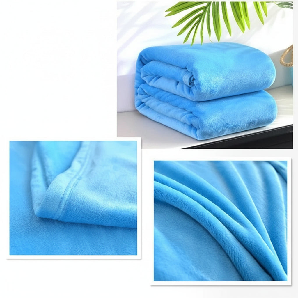 Blue blanket with close-up details on a white background