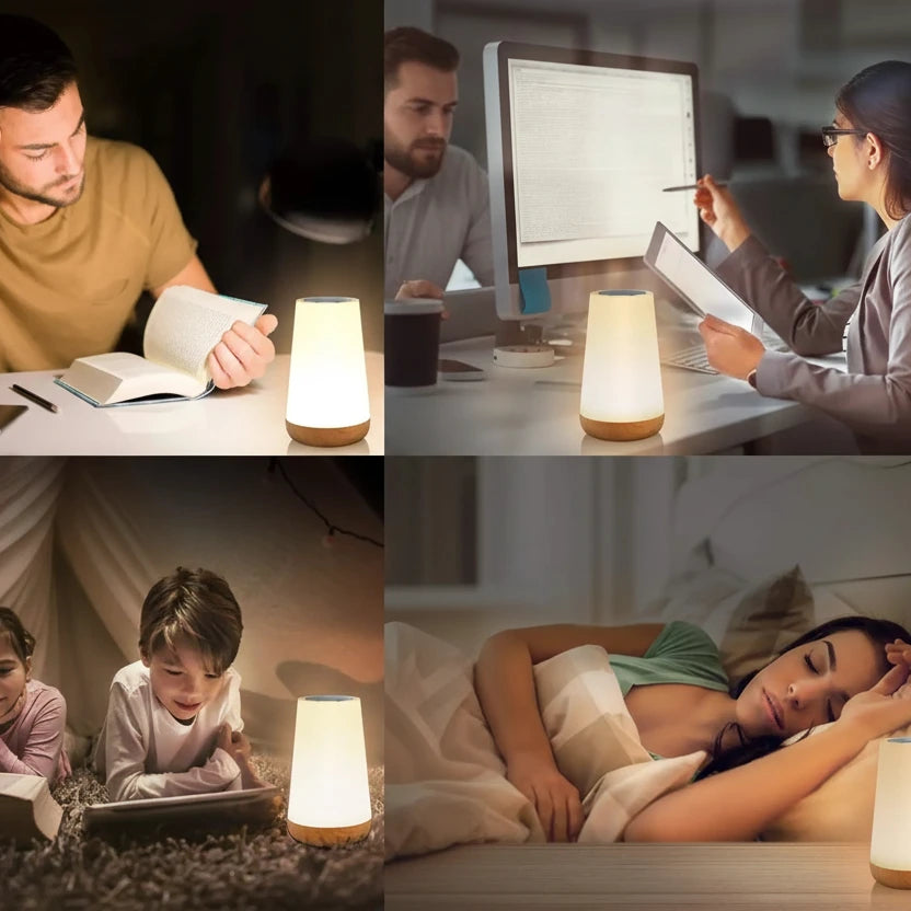 Collage of a person studying, working, camping, and resting with a lamp labeled 'Learn', 'Working', 'Camping', and 'Rest' respectively.