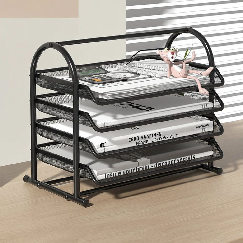 4-tier black desktop storage tray.