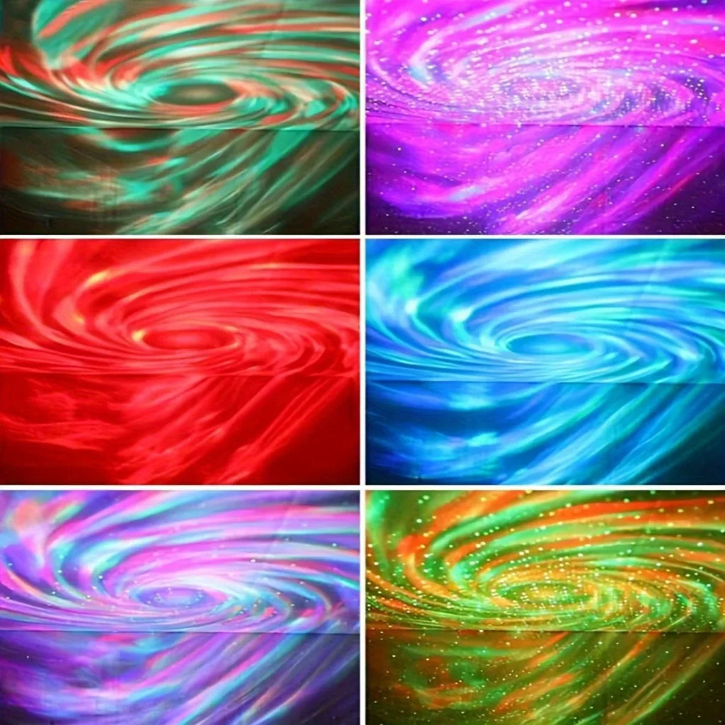 Six colourful spiral patterns in different colours on a white background