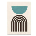 Minimalist abstract canvas print with black arch lines and a teal half circle above