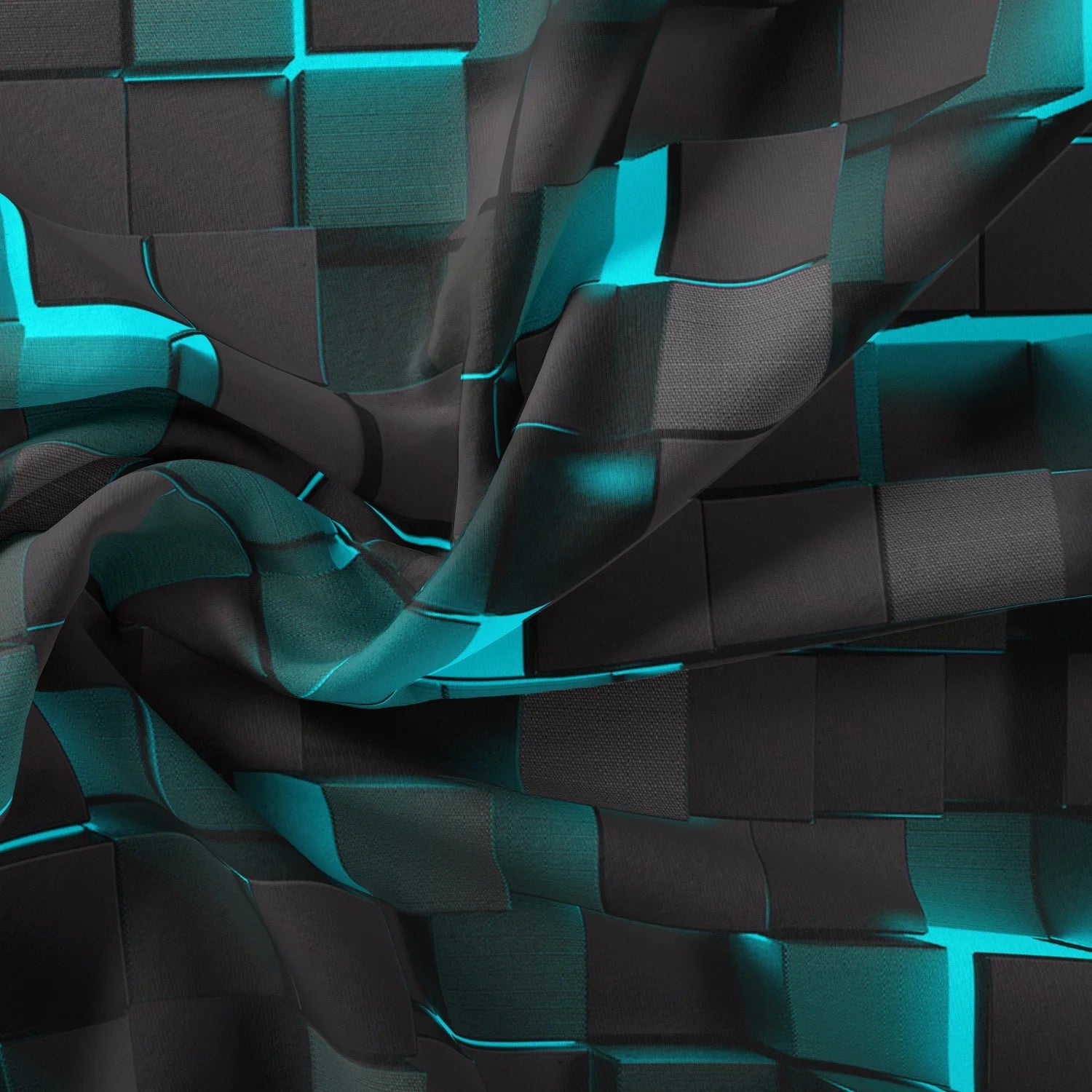 Geometric 3D pattern with black and teal colors