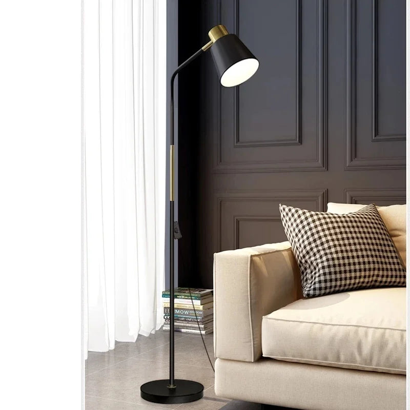 Black Nordic floor lamp with adjustable head and stable base