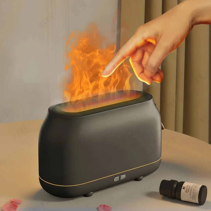 Grey simulated flame humidifier with USB power port