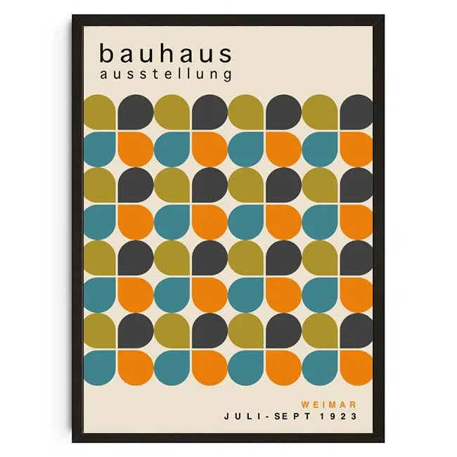 Poster with geometric pattern and text about Bauhaus exhibition